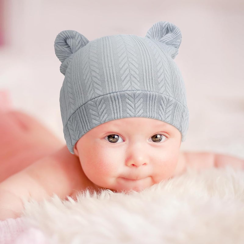 DRESHOW BQUBO Newborn Baby Hats Bear Ears and Mittens Sets Preemie Caps Baby Boy Girl Infant Hospital Beanie for 0-3 Months - Image 3